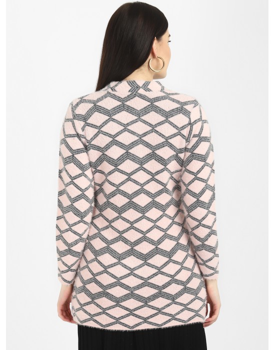 Women Long coat pink Front Design with button